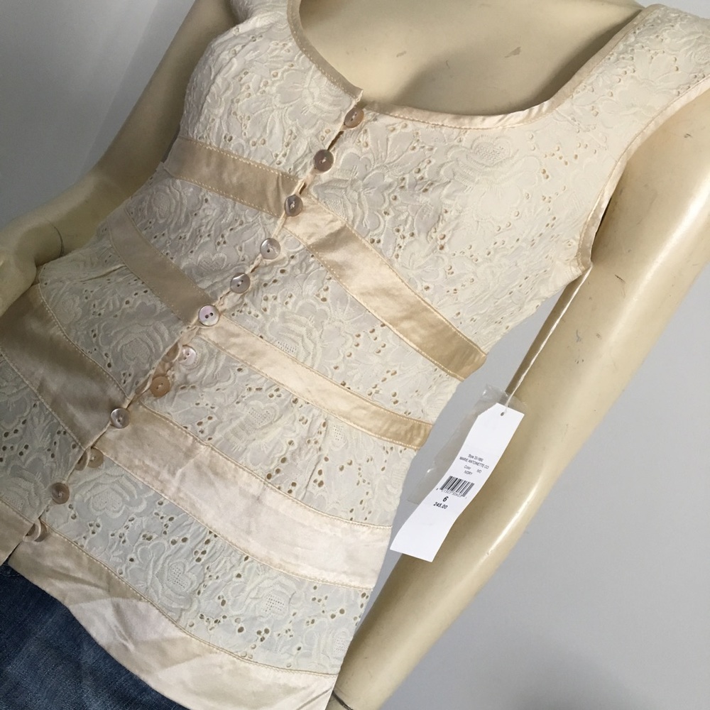 Nanette Lepore Button front eyelet tank top with ribbon tiers - Picture 4 of 8